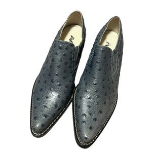 Ostrich Genuine Leather Womens Bootie Size 6.5 Exotic Luxury Navy Western